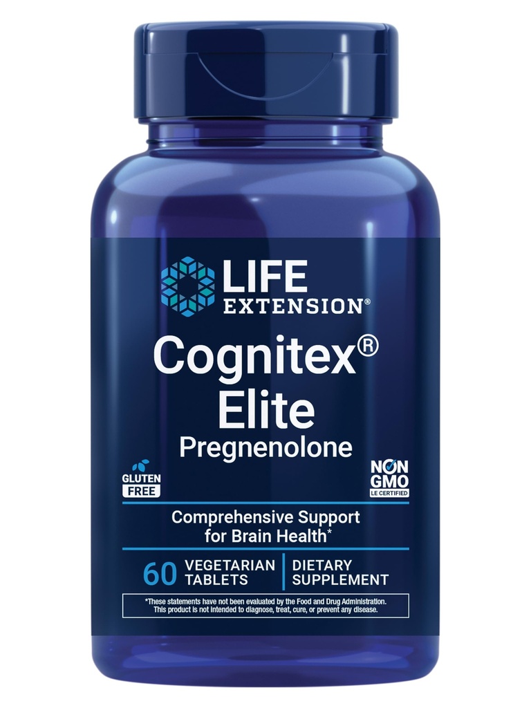 Life Extension Cognitex® Elite Pregnenolone, Salbei, Blueberry, ashwagandha, Phosphatidylserine, Advanced Formula, Attention, Focus, Memory, Gluten-Free, Non-GMO, Vegetarian, 60 Tablets