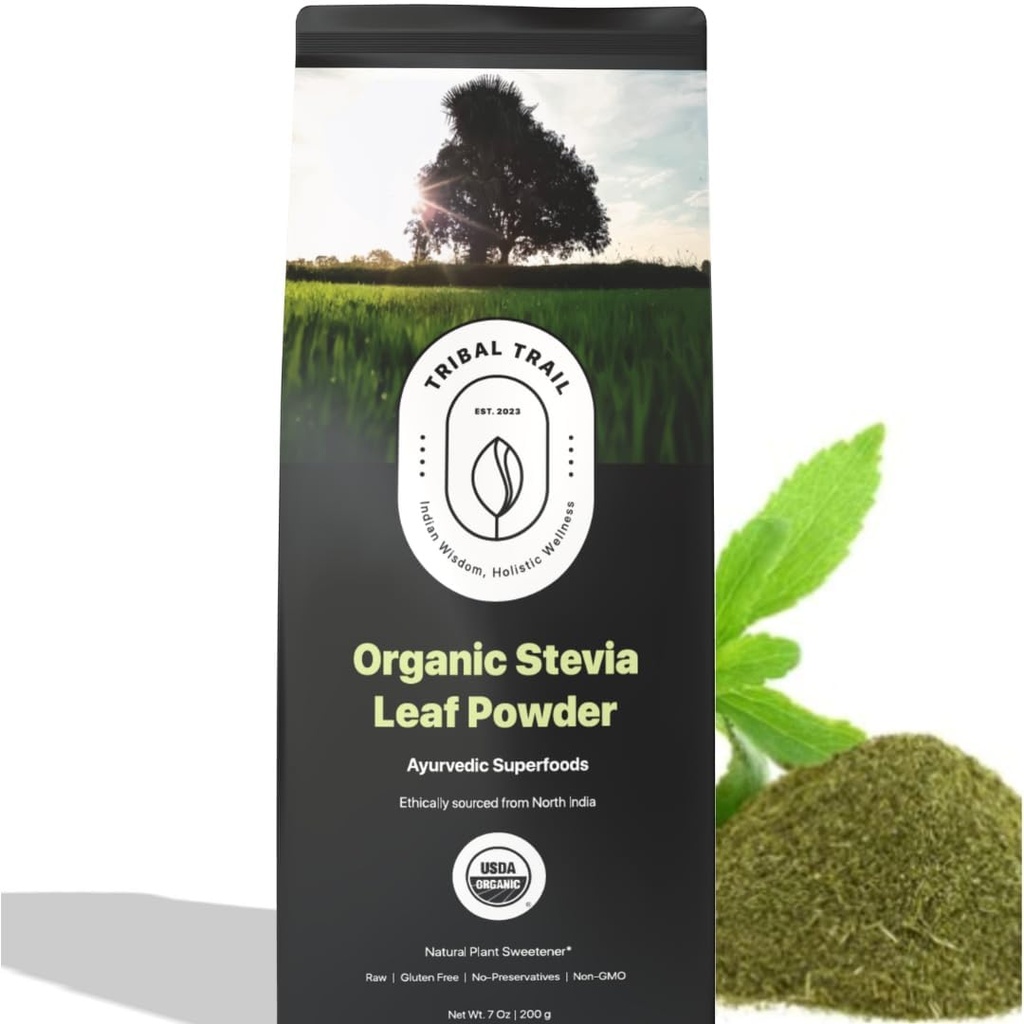 Bio Stevia Pulver | 7.05 oz | USDA Organic & Non-GMO | Ethisch aus Nordindien | Recyclable Kraft Bags | Natürliche Stevia | Pflanzenbasierte Zucker freie Wahl