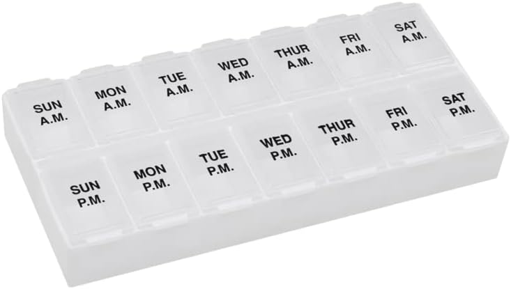 Remind N' Time Weekly (7-Day) AM/PM Pill Organizer, Vitamin and Medicine Box, Large Compartments, 2 Times a Day, Clear Lids