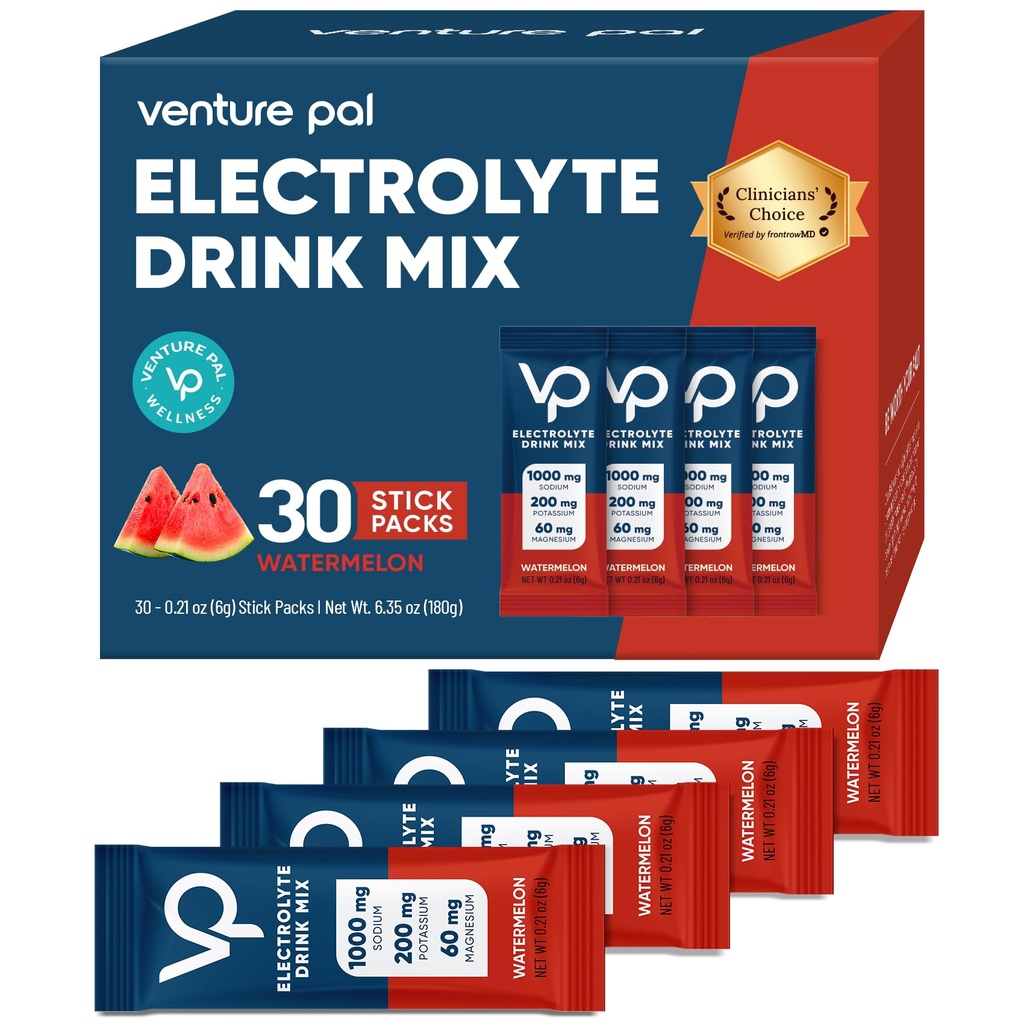 Venture Pal High Sodium Sugar Free Electrolytes Powder Packet - Hydration Packets mit Vitamin, Natrium & Kalium | Zero Calories | Vegan, Keto & Paleo Friendly Electrolyte Drink Mix - 30 Sticks