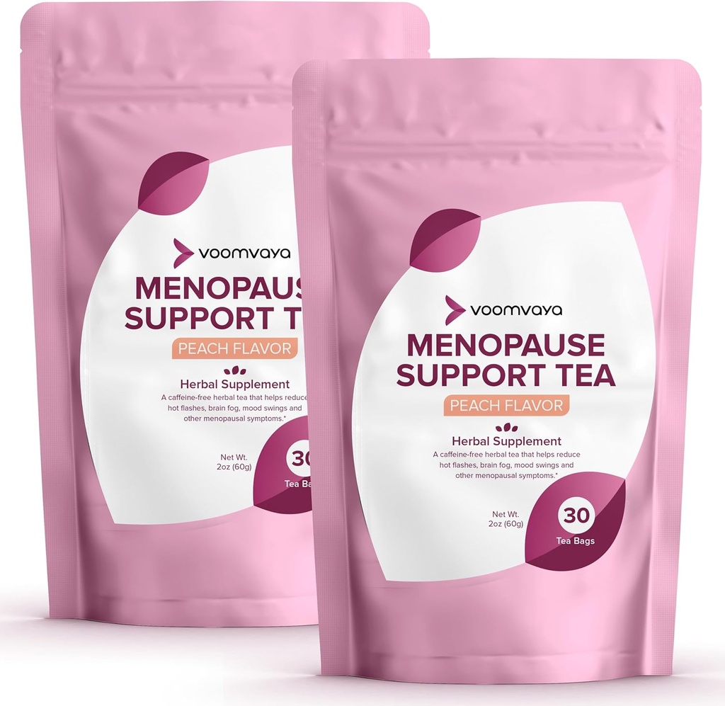 VoomVaya Sparen 10% auf Menopause Unterstützung Tee 2-Pack Bundle - Natürliche Menopause Relief für Frauen w/Red Clover & Black Cohosh - Nacht Sweats & Hot Flashes Relief - Peach Flavor - 90 Teebeutel