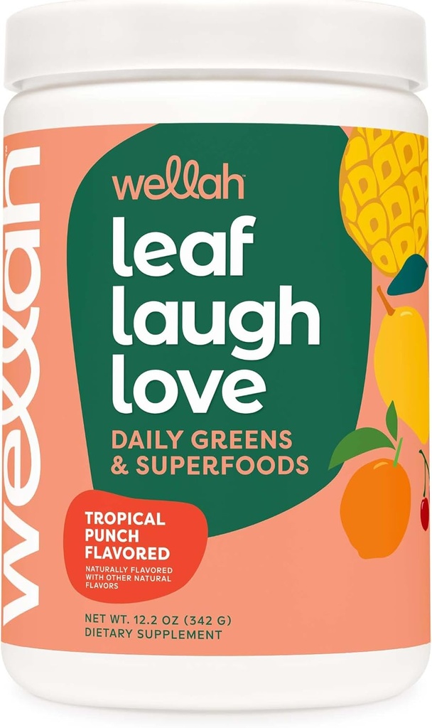 Wellah Leaf, Rire, Love Super Greens Powder (Tropical Punch) 30 portions - Superfood supplément boisson mélange