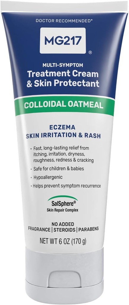 MG217 Eczema Body Cream mit 2% kolloidaler Haferflocken, beruhigendes Relief für trockene, juckende und bewässerte Haut, Cruelty, Steroid und fragrancefreie Feuchtigkeitscreme, 6 Unzen Tube