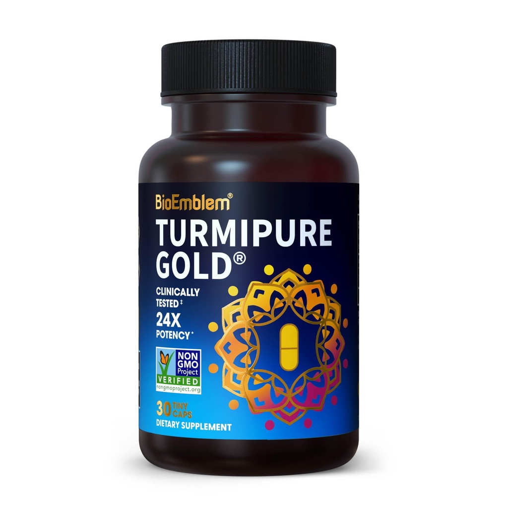 BioEmblem Turmeric Curcumin mit klinisch untersucht TurmiPure - 1 Small Cap Daily, 24x Mehr Absorption als andere - Gemeinsame Unterstützung, Gesunde Entzündung Tumeric Supplements - Non-GMO - 30 Servierungen