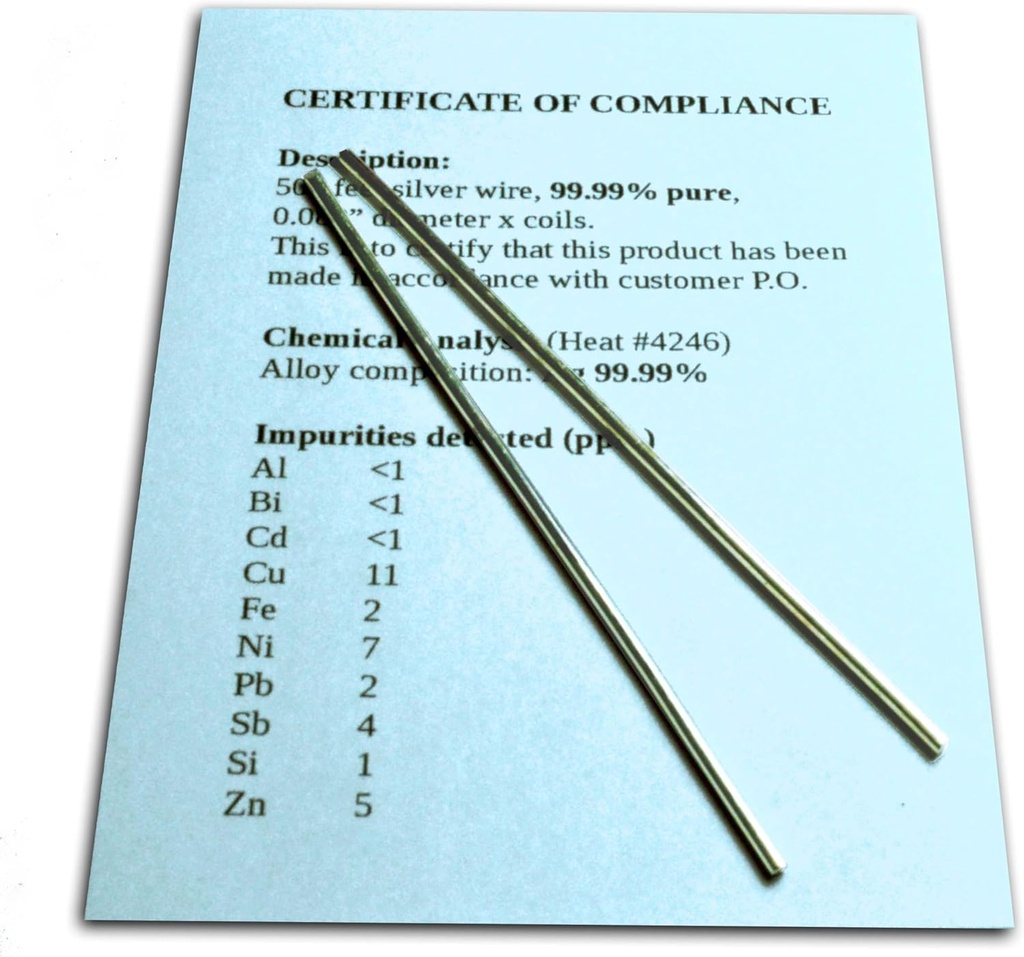 Kolloidal Silber Generator Wire garantiert 99,99% Pure - Set von (2) 4" Elektrodenstäbe 12-Gauge (0.08 in. / 2.06 mm) mit Zertifikat der Compliance/Komplette Chemische Analyse der Legierung Zusammensetzung