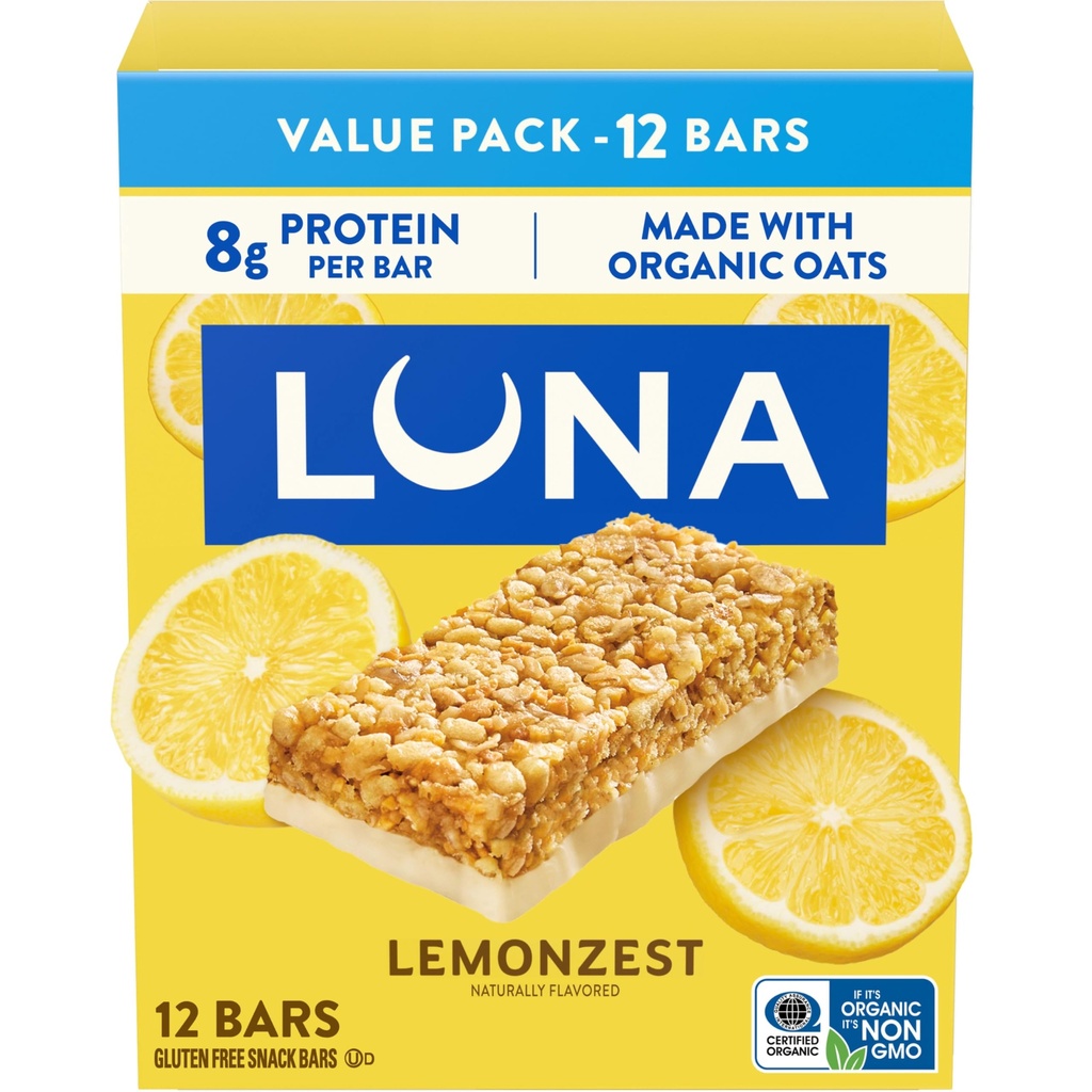 LUNA Bar - LemonZest Flavor - Glutenfreie Snack Bars - Non-GMO - Protein Bars - Made with Organic Oats - Value Pack (12 Pack)