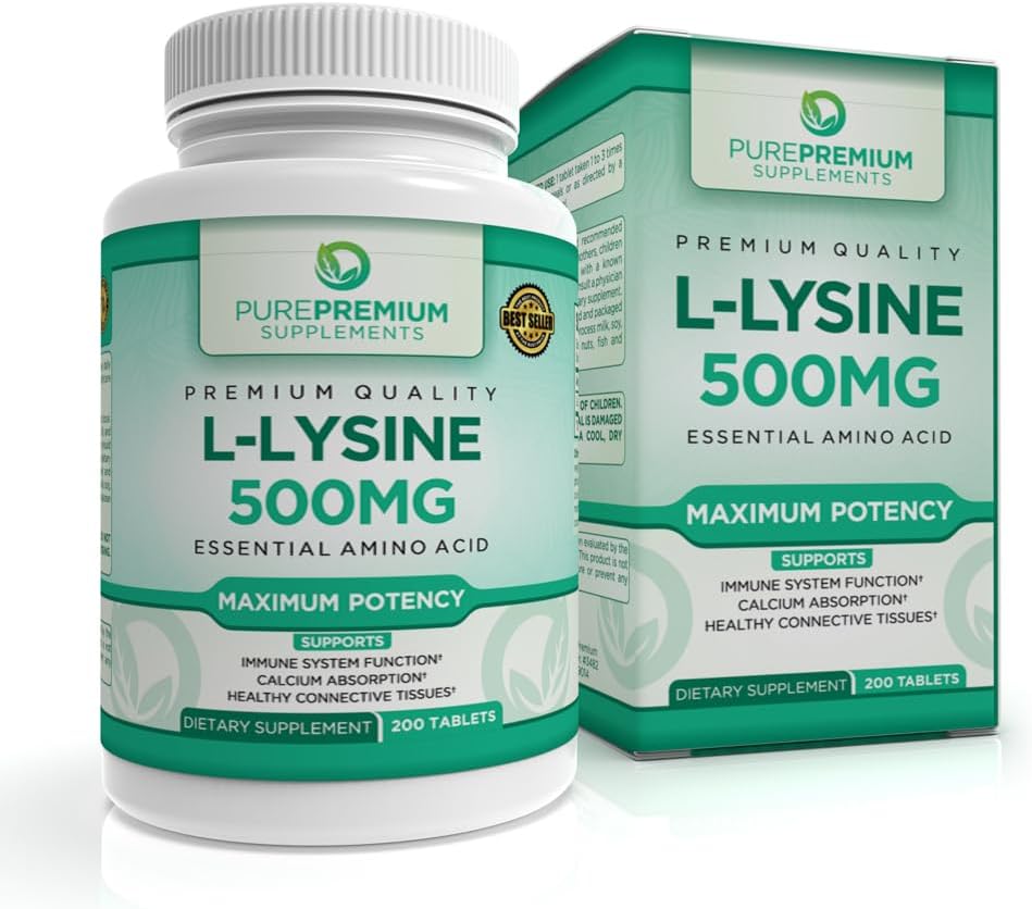 PurePremium L-Lysine 500 mg Supplement - Ätherische Aminosäure mit maximaler Stärke - Immununterstützungsergänzung - reine Lysine 500mg für schnelle Absorption - 7 Monate Versorgung - 200 Tabletten