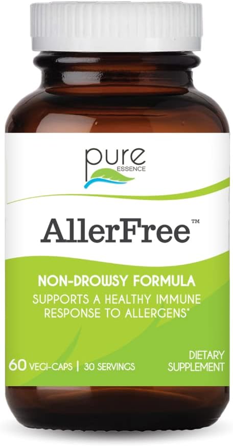 AllerFree Natural Allergy Support Supplement von Pure Essence Labs - Non Drowsy Pills für Sinus und Nasal Health Saisonale Allergien mit Enzymen und Kräutern - 60 Kapseln