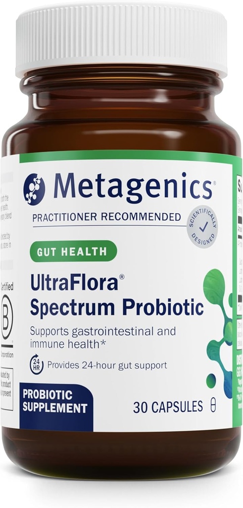 Metagenics UltraFlora Spectrum - Shelf-Stable Probiotic for Gut & Digestive Wellness, Healthy Microbiome & Flora Support* - Non-GMO & Gluten-Free - 1-Month Supply - 30 Capsules