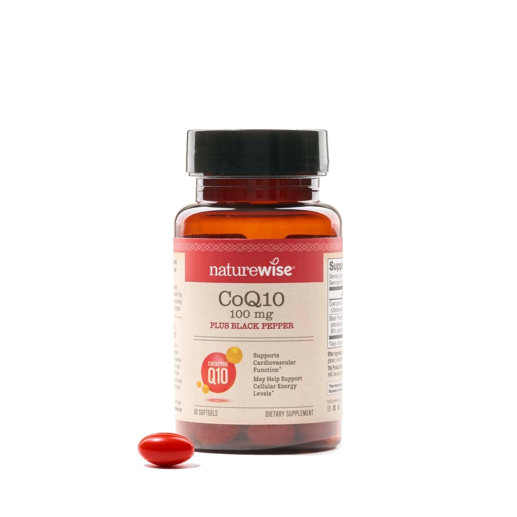 NatureWise CoQ10 100mg + Black Pepper Softgels - High Absorption Coenzym Q10 + Black Pepper - Antioxidant für Herzgesundheit + Zelluläre Energie - Vegan, Non-GMO, Glutenfrei - 30 Count[30-Day Supply]