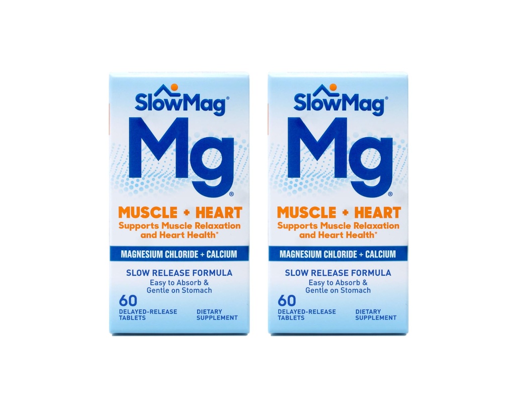 SlowMag MG Muskel + Herz Magnesium Chlorid mit Calcium Tabletten 60 Zähler (Pack von 2)
