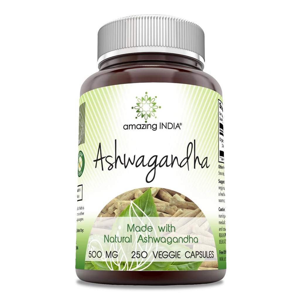 Amazing India Natural Ashwagandha (500 Mg par service)