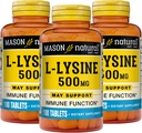 MASON NATUREL L-Lysine 500 mg avec Calcium - Amélioration de la fonction immunitaire, Absorption accrue des nutriments, Acides aminés essentiels, 100 comprimés (paquet de 3)