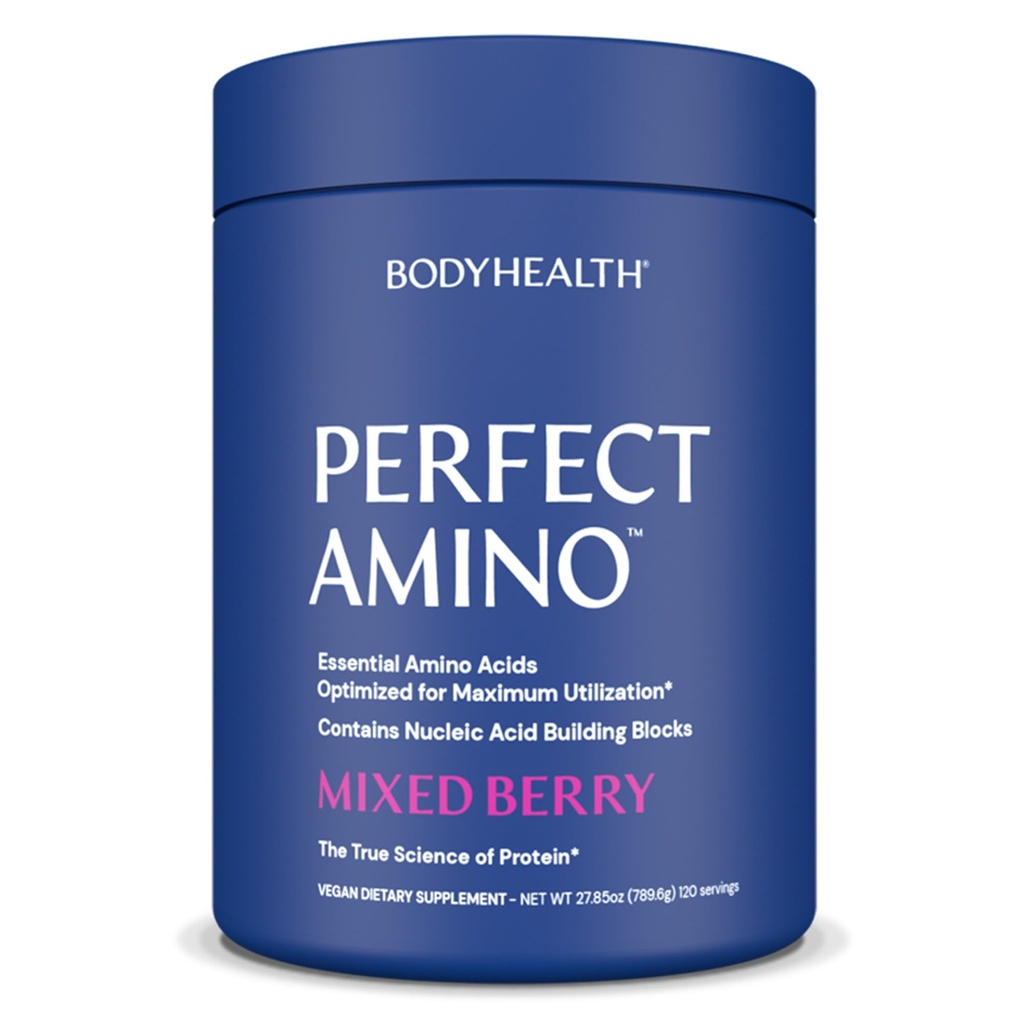 BodyHealth PerfectAmino Powder - BCAA und EAA Pulver für Vor- und Nacharbeit - Aminosäure Energy Drink für Männer und Frauen, um Lean Muskel und Erholung zu unterstützen - Mischbeere - 120 Servierungen