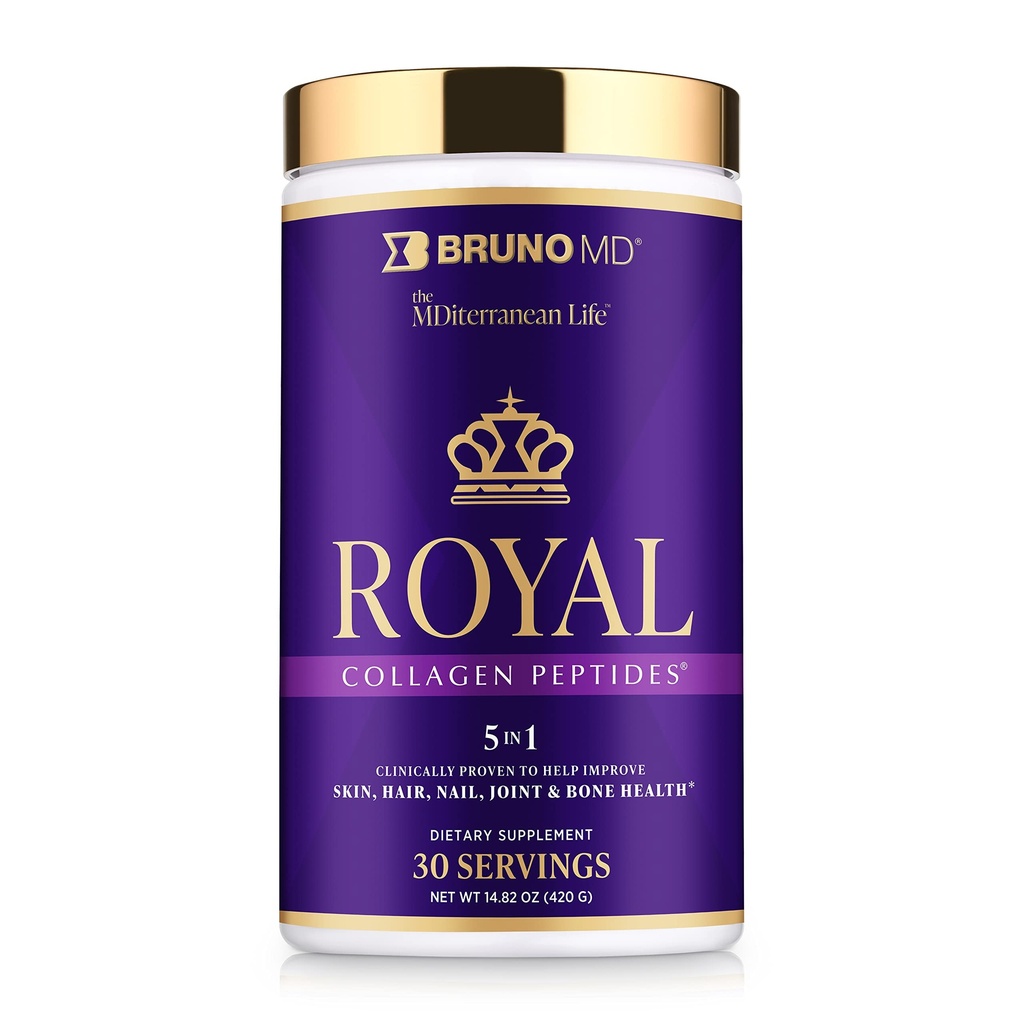Royal Collagen Peptides, cliniquement prouvé, complément alimentaire, améliore la peau et la cellulite, source européenne, améliore l'apparence des cheveux et des ongles, mélangé avec vitamine C, os et supplément articulaire