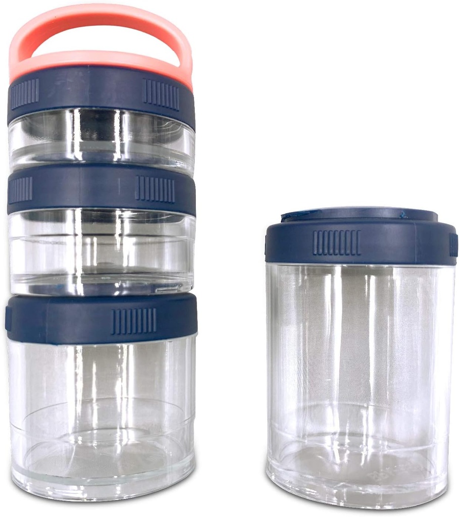 Portable Detachable 4 Compartments Pill Vitamin Box, Waterproof Travel Pill Case Holder Bottle with Handle. Purse Pocket Outdoor Hiking Camping Organizer Container