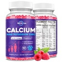 Gommies de magnésium de potassium de calcium pour enfants et adultes, avec collagène hydrolysé, zinc, phosphore, multivitamine pour le sommeil, force osseuse, soutien de la densité, sans sucre, framboise 60 gommies