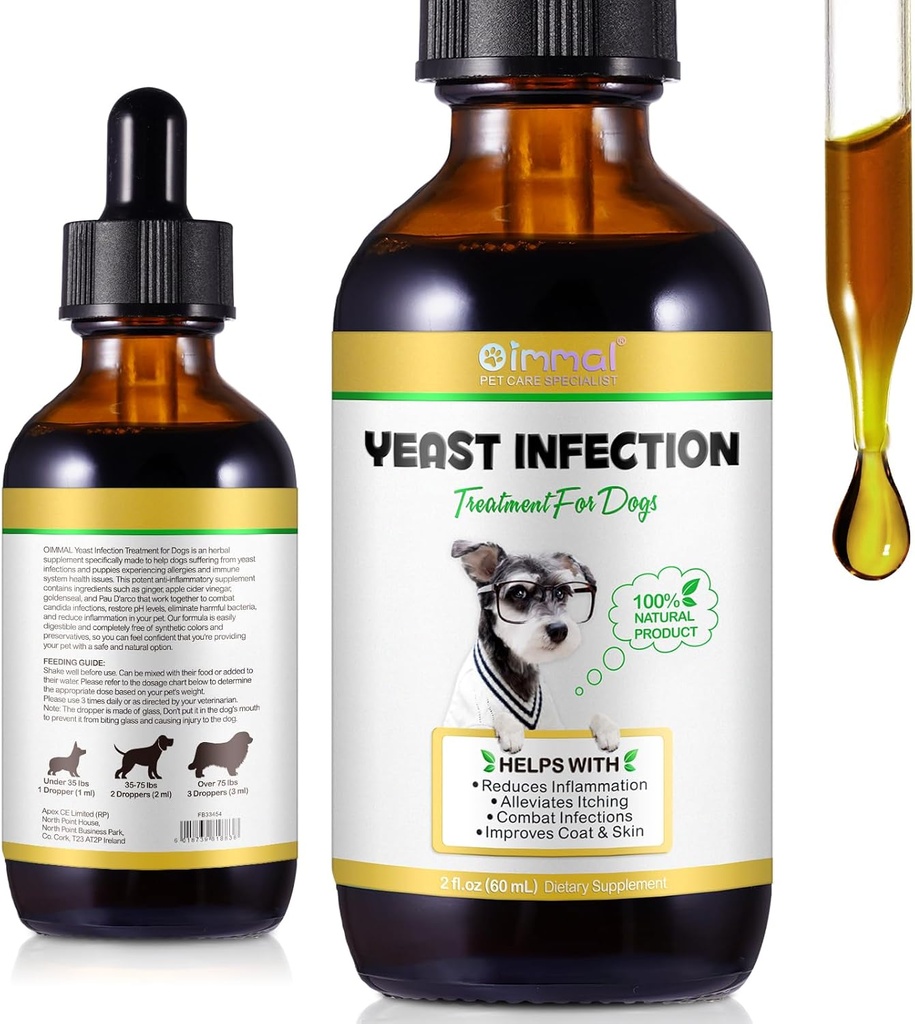 Traitement naturel de l'infection des levures chez les chiens - aide à soulager les démangeaisons et l'inflammation - traitement de l'infection des oreilles des chiens et soulagement de l'allergie - soulagement des démangeaisons chez les chiens, traitement de l'oreille des chiens pour les infections-2 fl oz
