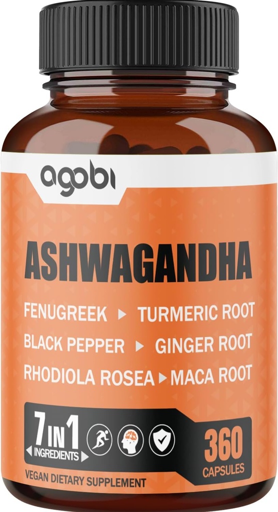 7 en 1 Ashwagandha 8050mg - Combiné avec Fenugreek, Maca, Turmeric, Rhodiola, Ginger et Black Pepper - Mood, Strength, Spirit and Energy Support Supplément - 360 capsules - 12 mois d'approvisionnement