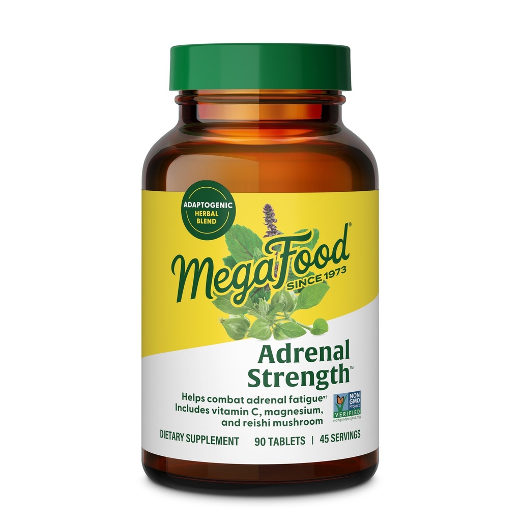 MegaFood Adrenal Strength - Adrenal Support Supplements with Ashwagandha, Vitamin C, Magnesium Glycinate, Holy Basil, Astragalus - Reduces Cortisol Levels - Vegetarian - 90 Tablets (45 Servings)