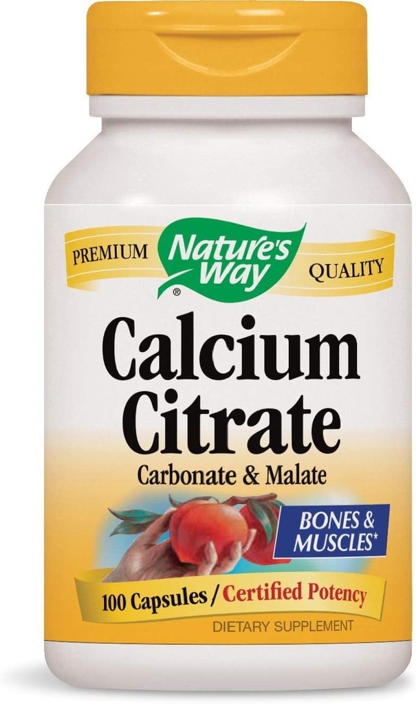 Natures Way Calcium Citrat, Kohlensäure und Malat, 1000 pro Servierung, 100 Kapseln. Packung mit 2 Flaschen