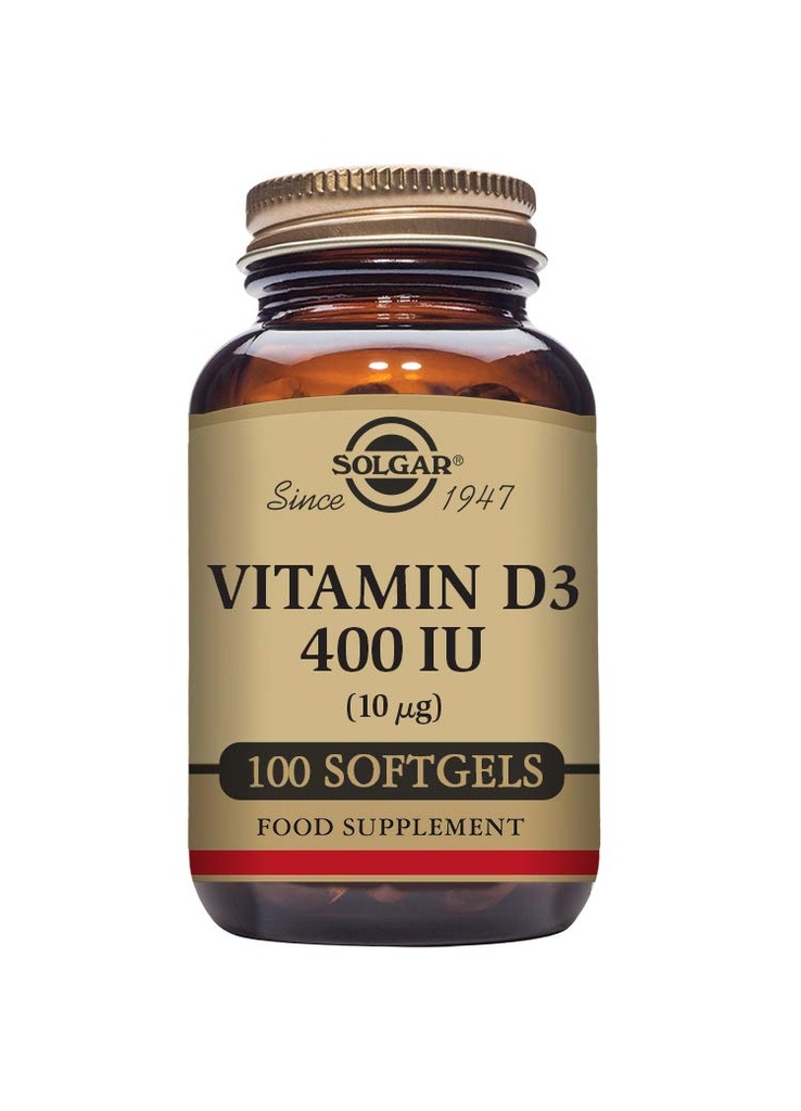 Solgar Vitamin D3 (Cholecalciferol) 10 MCG (400 IU), 100 Softgels - Hilft Knochen und Zähne - Immunsystem-Unterstützung - Non-GMO, Glutenfrei, Dairy Free - 100 Servietten