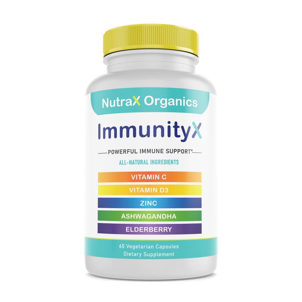 All-in-One Organic Immun Support Supplement 60 Vegan Kapseln - Elderberry 500mg, Ashwagandha 500mg, 400mg Vitamin C und Zink - Vitamin D3 - Immun Booster für Erwachsene