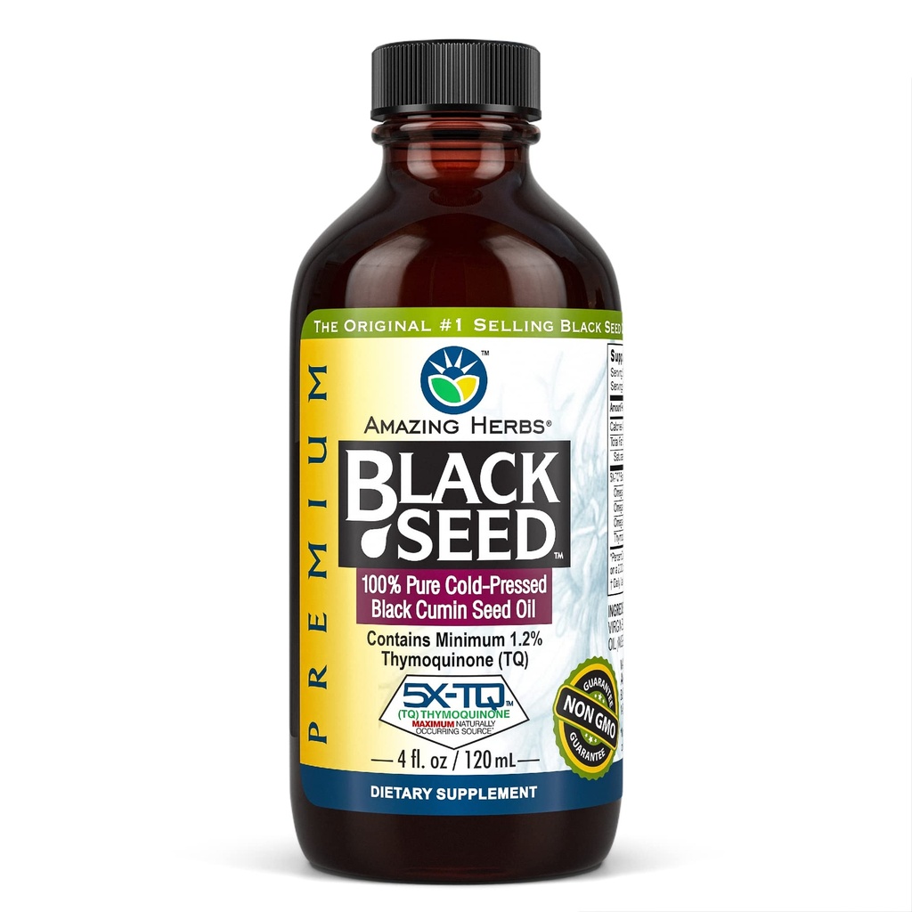 Erstaunliche Kräuter Premium Schwarzes Samenöl - Glutenfrei, Non GMO, Kaltgepresste Nigella Sativa Aids in Verdauungsmedizin, Immununterstützung, Gehirnfunktion - 4 Fl Oz