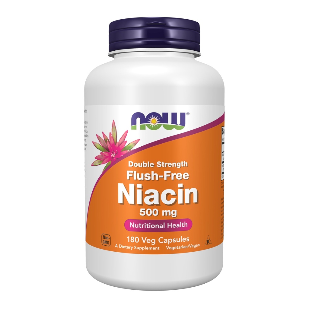 NOW Nahrungsergänzungsmittel, Niacin (Vitamin B-3) 500 mg, Flush-Free, Double Strength, Nutritional Health, 180 Veg Kapseln