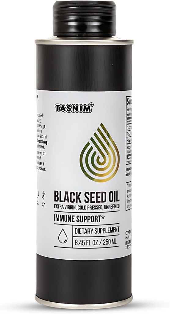 100% Äthiopien BlackSeed Oil 8.45 Oz - Kalt gepresstes Schwarzes Seedöl für Immununterstützung, Hohe Potenz 5,7% - 21% Thymochinon Haut, Haar & Overll Gesundheit - Unrefined Black Cumin Seed Oil - Gluten Free