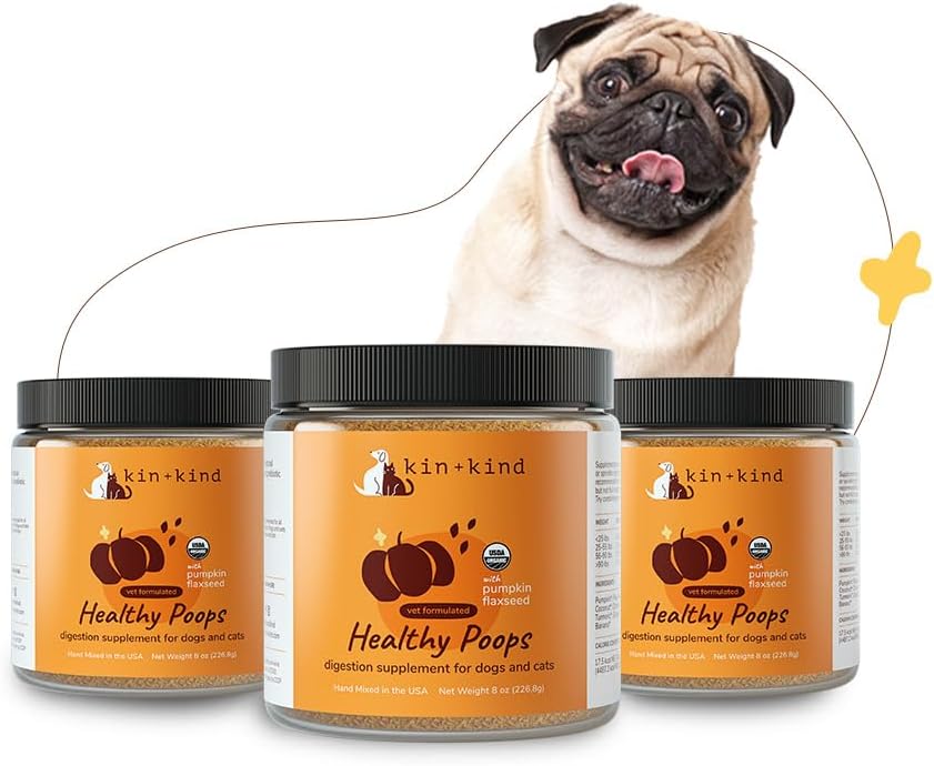 kin+kind Organic Fiber for Dogs&Cats - Kürbis Boost for Healthy Poops - Digestive Health - Flax Seed, Ginger, Turmeric and Coconut - Made in USA - Bundle (3 x 8 oz)