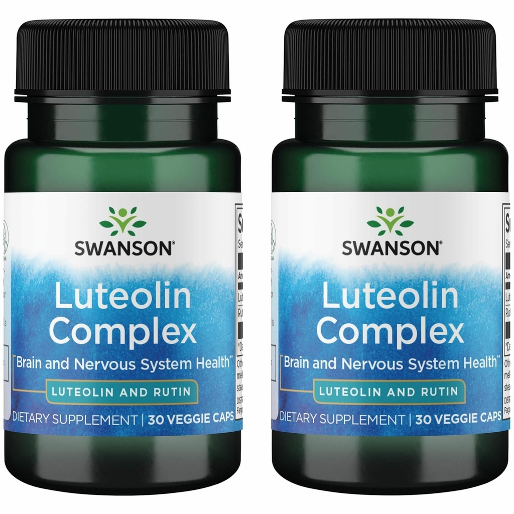 Swanson Luteolin Complex w/Rutin - Supplément de soutien au cerveau Promouvoir la mémoire, l'humeur et la santé cognitive - Formule naturelle pour aider à maintenir le système nerveux - (30 Capsules de Veggie) 2 Pack