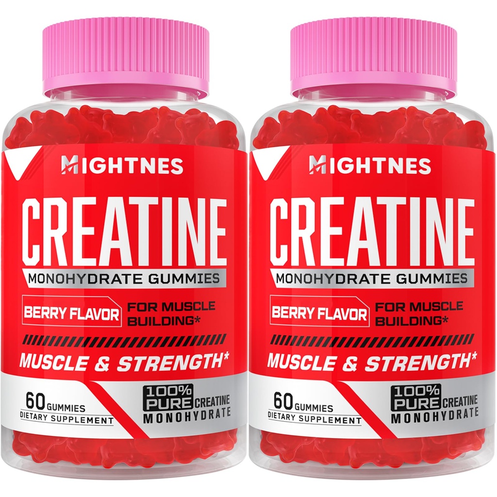 Kreatin Monohydrat-Gummi für Männer & Frauen - Creatine Pre-Workout-Gummien mit Taurine & Vitamin B6 B12 für maximale Stärke, Muskel, Energie, Endurance & Focus, Organic, Vegan - 120 Count