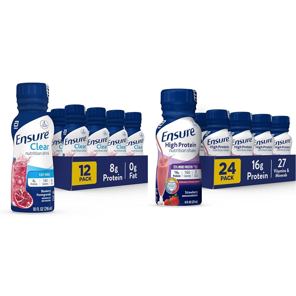 S'assurer que la boisson de nutrition liquide est claire, 0g de graisse, 8g de protéines, grenade de myrtilles, 10 Fl Oz (paquet de 12), bouteille, sans gluten et s'assurer de la haute teneur en protéines de la fraise Nutrition Shake, 24 Pack