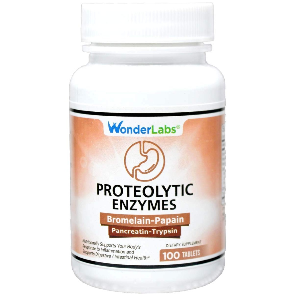 Wonder Laboratories Proteolytic Enzymes | Bromelain Papain Pancreatin Trypsin 550 mg Gesamt mit Standardisierte Amylase, Lipase und Protease, 100 Tabletten