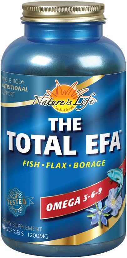 Das Leben der Natur Das gesamte EFA Fischöl w/Organic Flaxseed & Borage Öle | 1200 mg | Haut, Herz & Gedächtnis | 180 Softgels