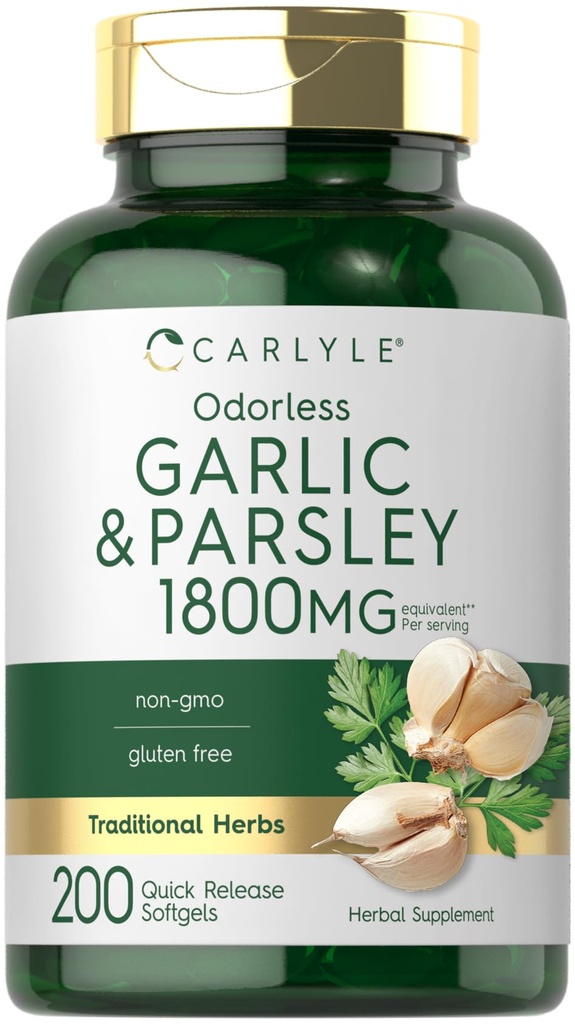 Carlyle Odorless Knoblauch & Petersilie 1800mg | 200 Softgels | Non-GMO, Glutenfreie Ergänzung
