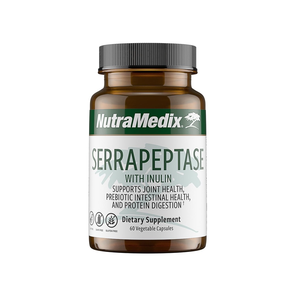 Supplément Nutramedix Serrapeptase - Enzymes protéolytiques pour la digestion + Inuline - Fait pour soutenir le soutien de la santé digestive - sans gluten, soja et lait (60 capsules)