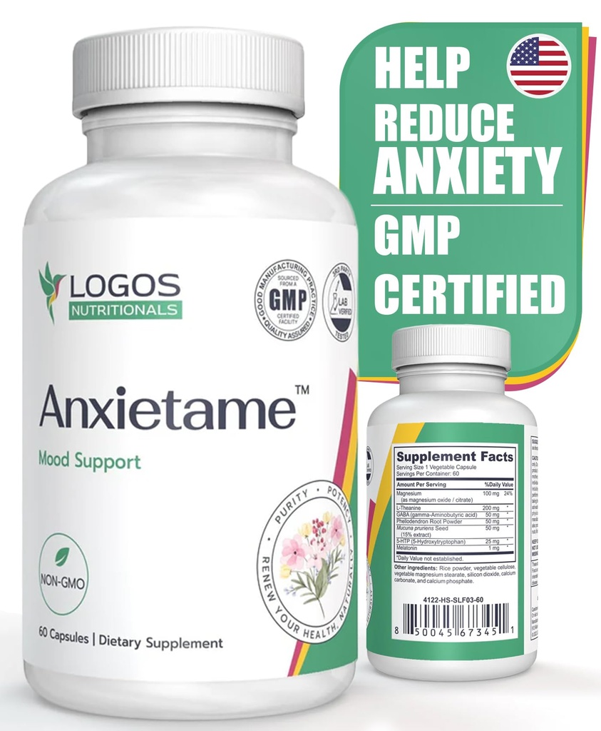 Anxietame - 60 Count, L-Theanine Ergänzung zur Unterstützung von Depression und Stress, natürliche Mood Unterstützung und Schlafhilfe Ergänzung
