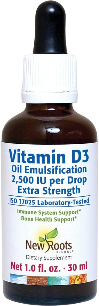 Neue Wurzeln | Vitamin D 2500 IU Tropfen für Erwachsene (30 ML), schnelle Absorption, effektives Immunsystem Unterstützungsergänzung