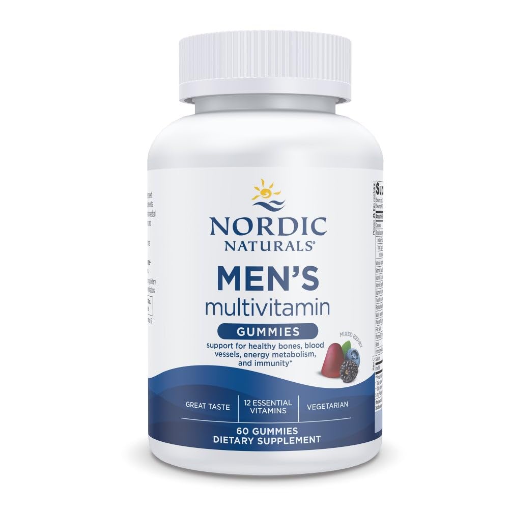 Nordic Naturals Men's Multivitamin Gummis, Mixed Berry - 60 Gummis - Unterstützung für gesunde Knochen, Blutgefäße, Energie &amp; Immunität - Non-GMO, Vegetarisch - 30 Servietten