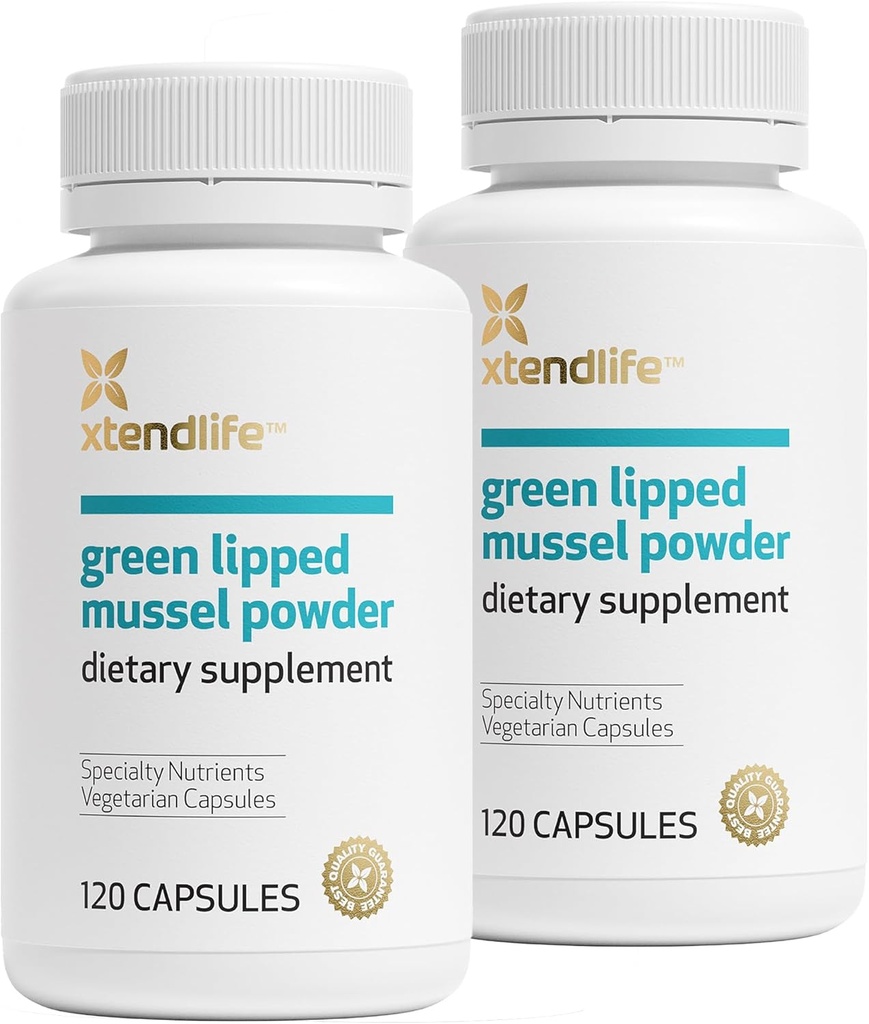 Xtendlife Green Liped Mussel Powder - 2400mg Supplément avec les acides gras Omega-3 de Nouvelle-Zélande pour la santé conjointe, 120 Capsules (2 Pack)