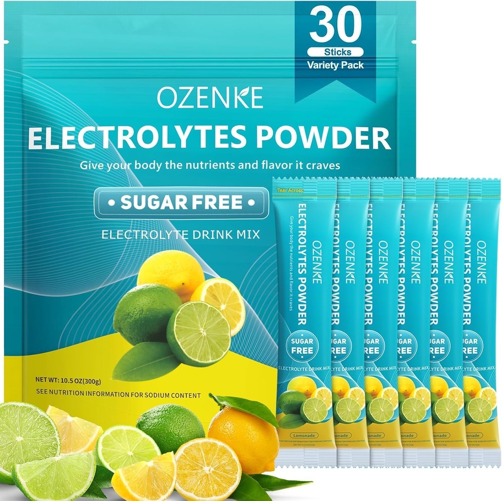 Elektrolyte Pulver-Packets,30 Sticks Hydration Packets Sugar Free, Elektrolyt-Getränk-Mix tragbare Elektrolyt-Packets für schnelle Hydration, 0 Zucker & 0 Calorie, Lemonade Flavor