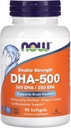 MAINTENANT compléments alimentaires, DHA-500 avec 250 EPA, Distillé moléculairement, soutient la santé cérébrale*, 90 softgels