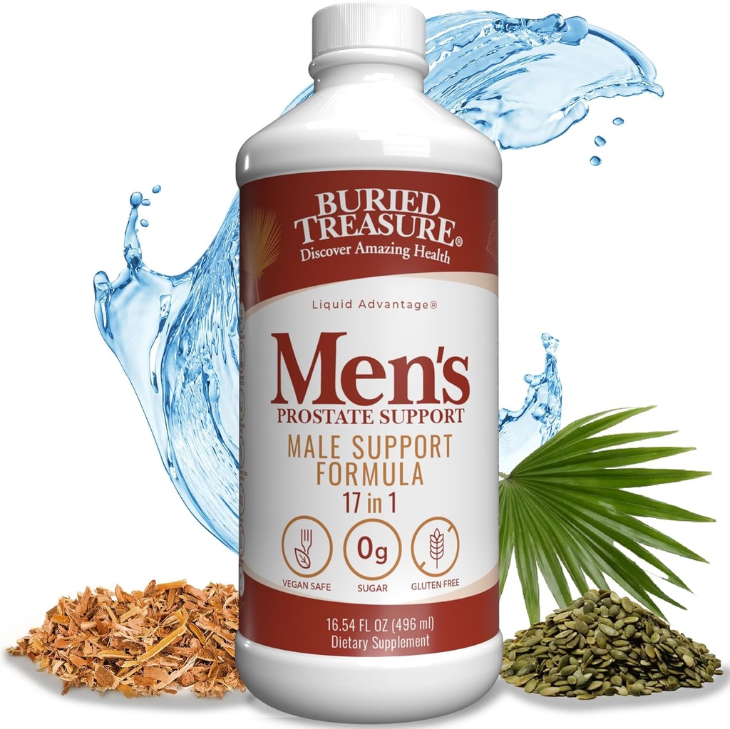 Trésor enseveli : Prostate complète pour hommes - Supplément de formule à base de plantes naturelles avec Palmetto de scie, Barque de Pygeum et Bouilloires stines pour soutenir une fonction urinaire et de la prostate saine - 16 oz