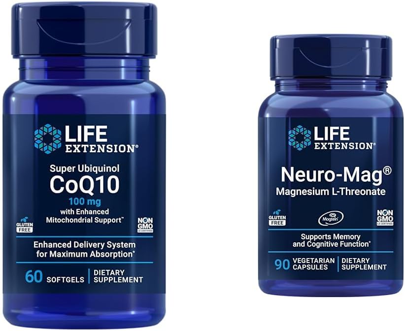 Life Extension Super Ubiquinol CoQ10 mit Enhanced Mitochondrial Support & Neuro-mag Magnesium L-threonat, Magnesium L-threonate