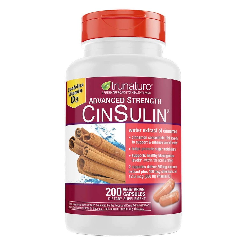 trunature Advanced Strength CinSulin 500mg., 200 vegetarische Kapseln (2 Packung)