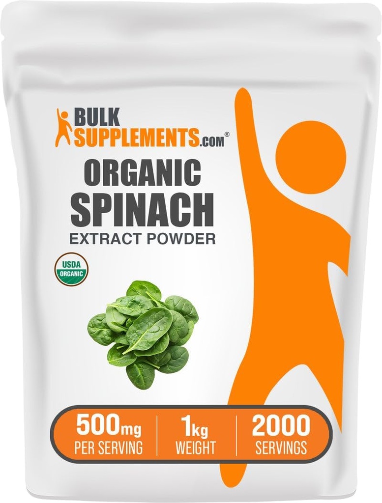 BulkSupplements.com Organisches Spinat-Extrakt-Pulver - Organisches Spinat-Pulver aus Blattextrakt, Kräuterergänzung - Glutenfrei, 500mg pro Servierung, 1kg (2.2 lbs) (Pack von 1)