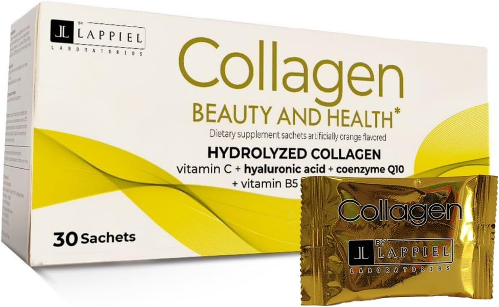 Hydrolysierte Collagen Peptide 30 Pulver-Packets mit Vitamin C (1000mg) & Hyaluronsäure, Das unterstützt Haar, Haut, Nails & Gelenke, Orange Flavor, 30 Servierungen
