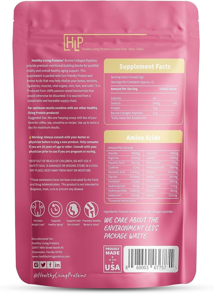 Gesunde lebende Proteine - hydrolysierte Rinderprotein Collagen Typ I & III - Unflavored Collagen Powder - Gras Fed, Weide Raised Bovine Peptides - Keto & Paleo, Glutenfrei (10 oz (Pack 1)